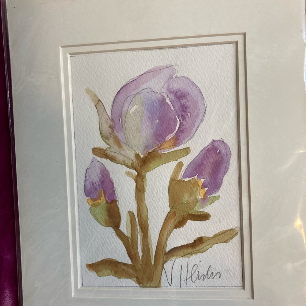 - Magnolia Buds”An Original Mixed Media Watercolor Painting Matted 5"x7" handmad